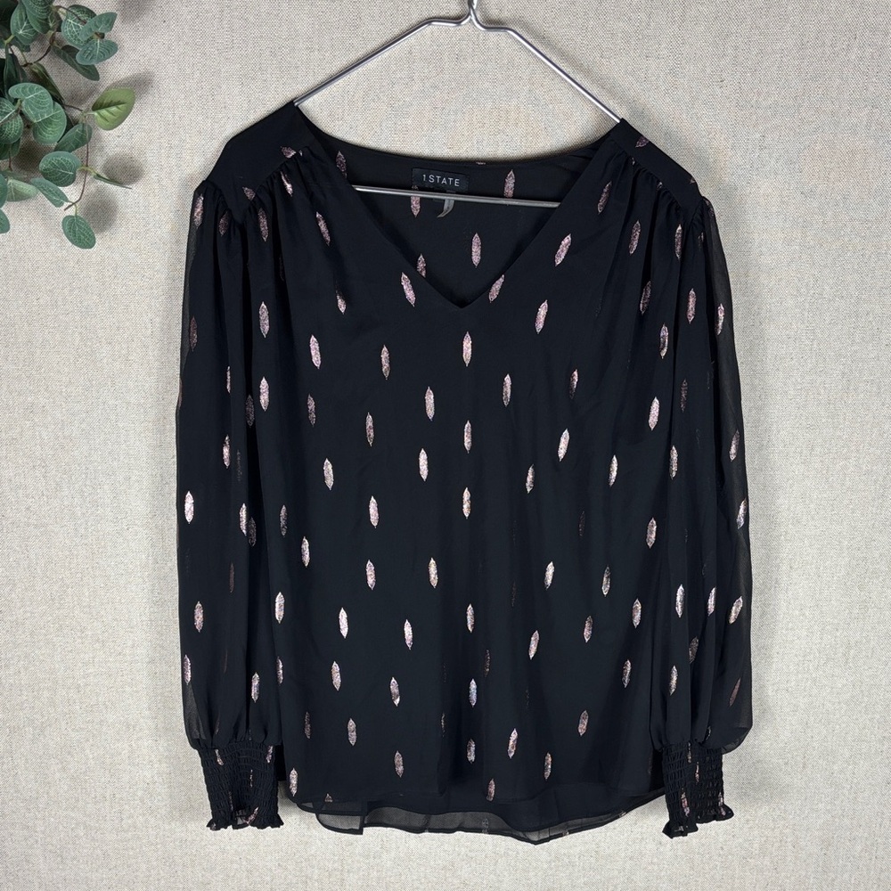 1. State Black and Pink Patterned Blouse 1X
